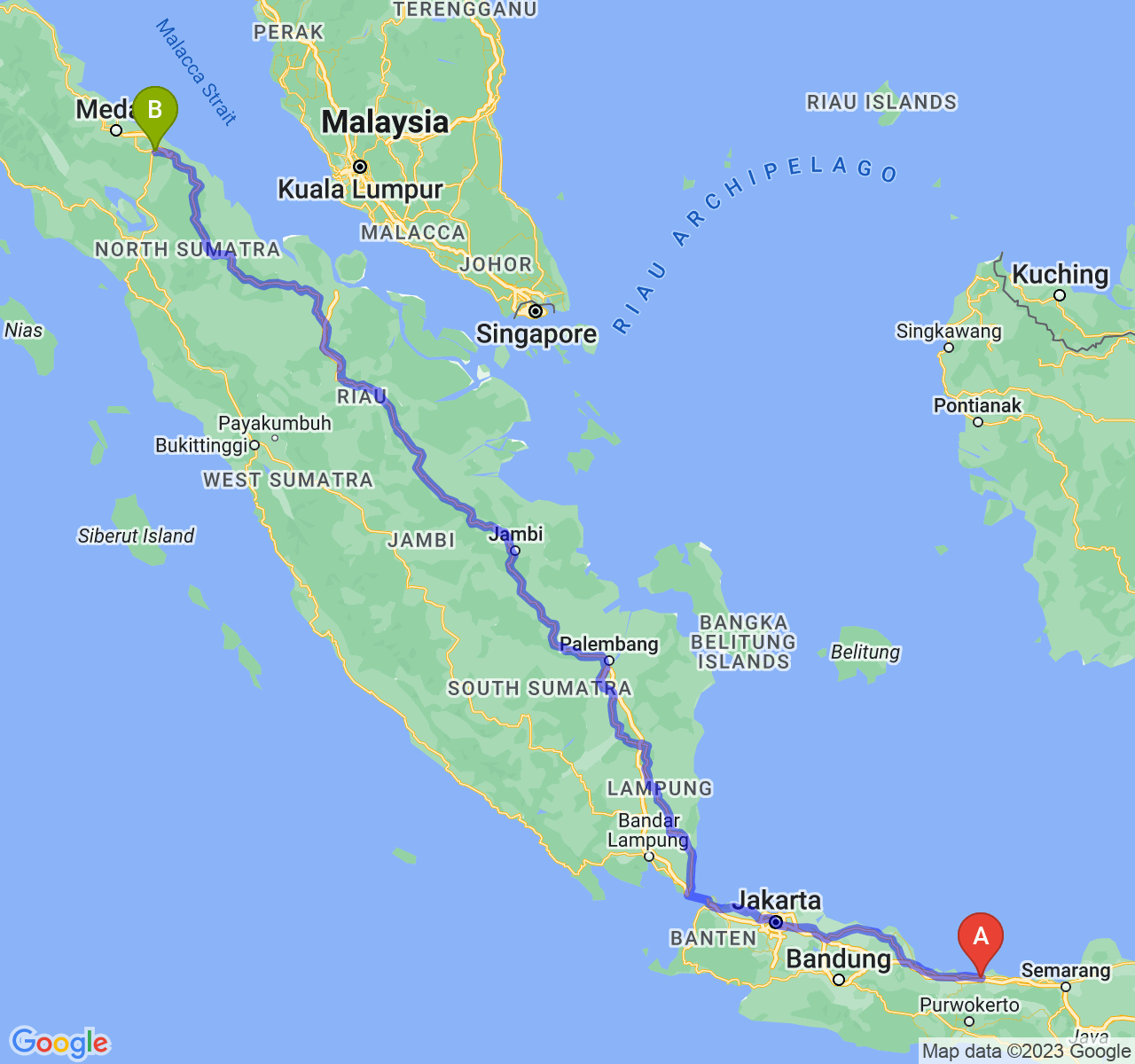 perjalanan dengan rute Kab. Pemalang-Kota Tebing Tinggi