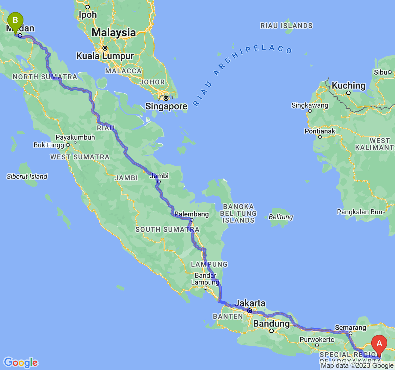 perjalanan dengan rute Kab. Ponorogo-Kota Binjai