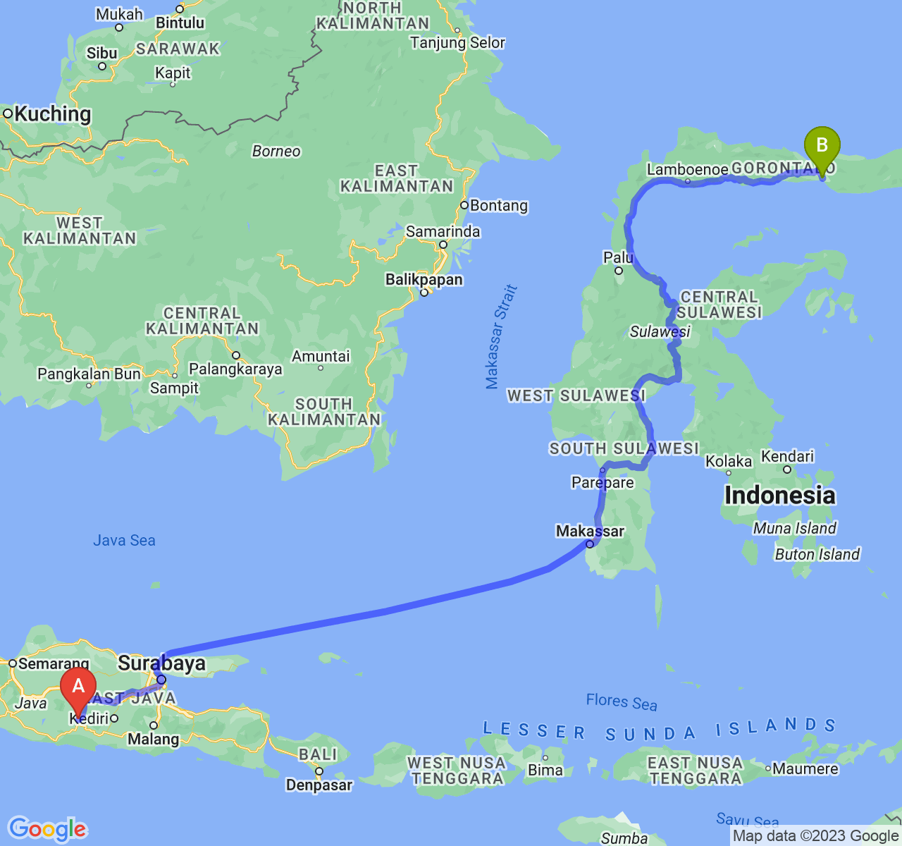 perjalanan dengan rute Kab. Ponorogo-Kota Gorontalo