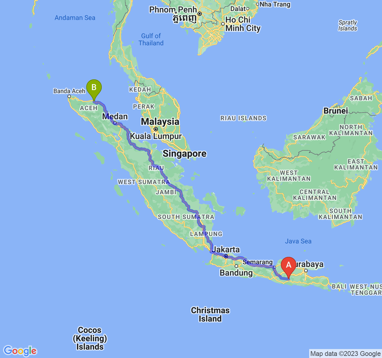 perjalanan dengan rute Kab. Ponorogo-Kota Lhokseumawe