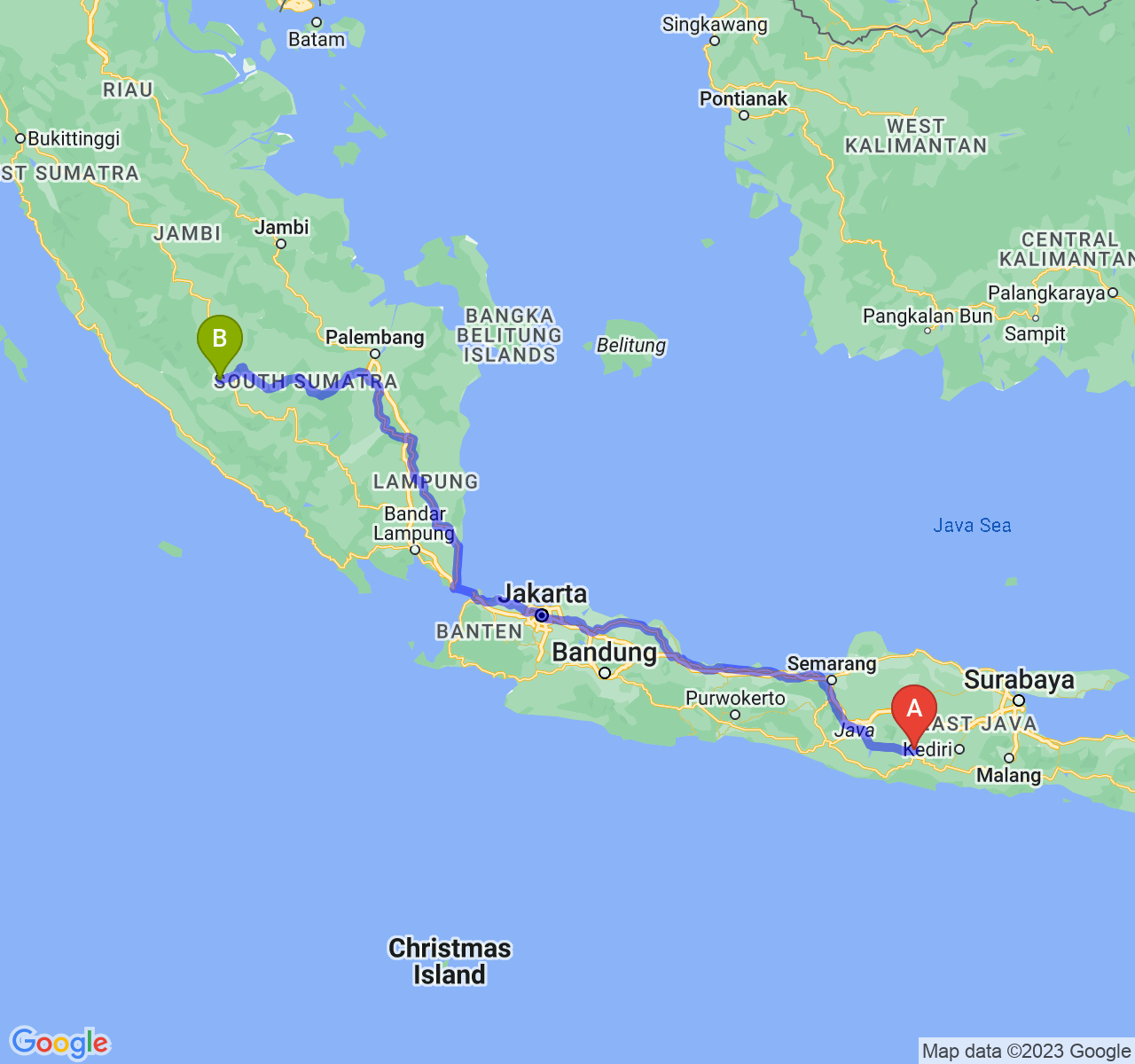 perjalanan dengan rute Kab. Ponorogo-Kota Lubuk Linggau