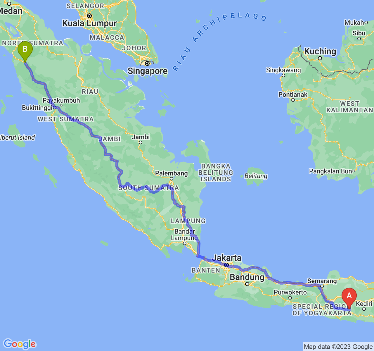 perjalanan dengan rute Kab. Ponorogo-Kota Padang Sidimpuan