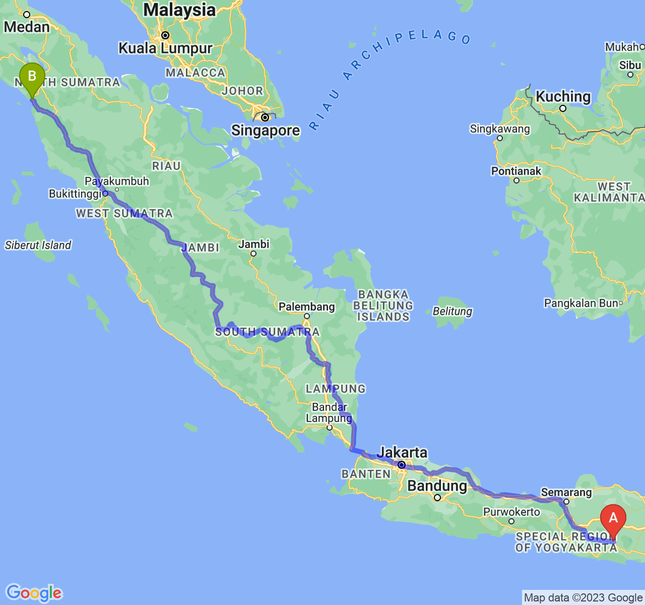 perjalanan dengan rute Kab. Ponorogo-Kota Sibolga