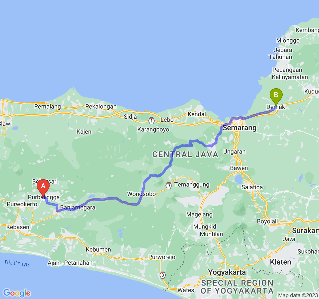 perjalanan dengan rute Kab. Purbalingga-Kab. Demak