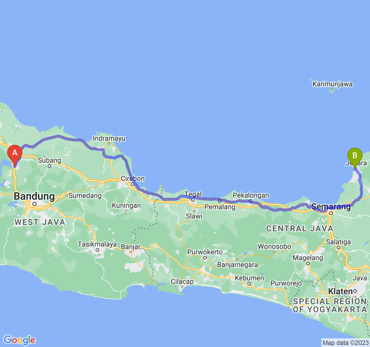 perjalanan dengan rute Kab. Purwakarta-Kab. Jepara