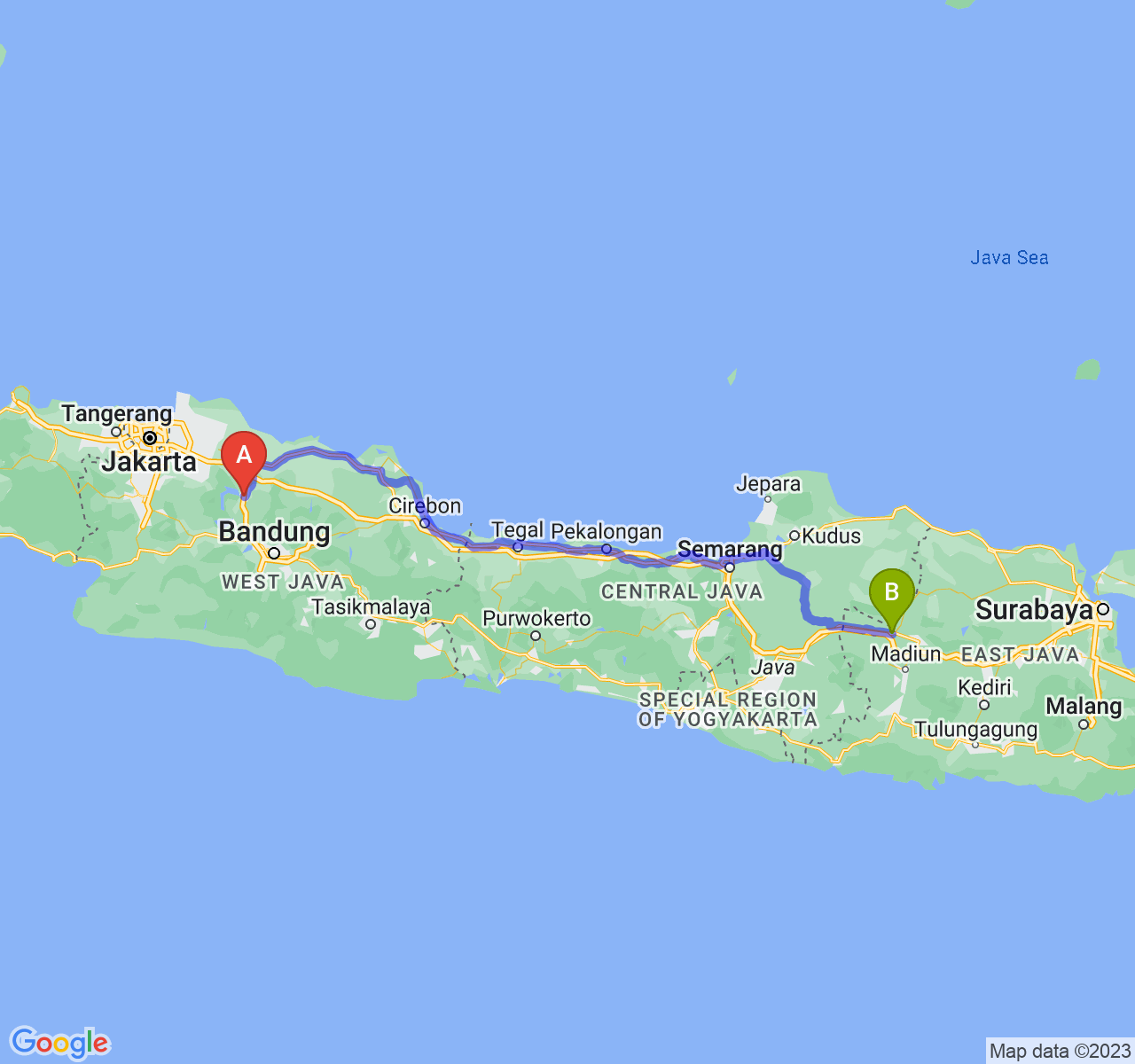 perjalanan dengan rute Kab. Purwakarta-Kab. Ngawi