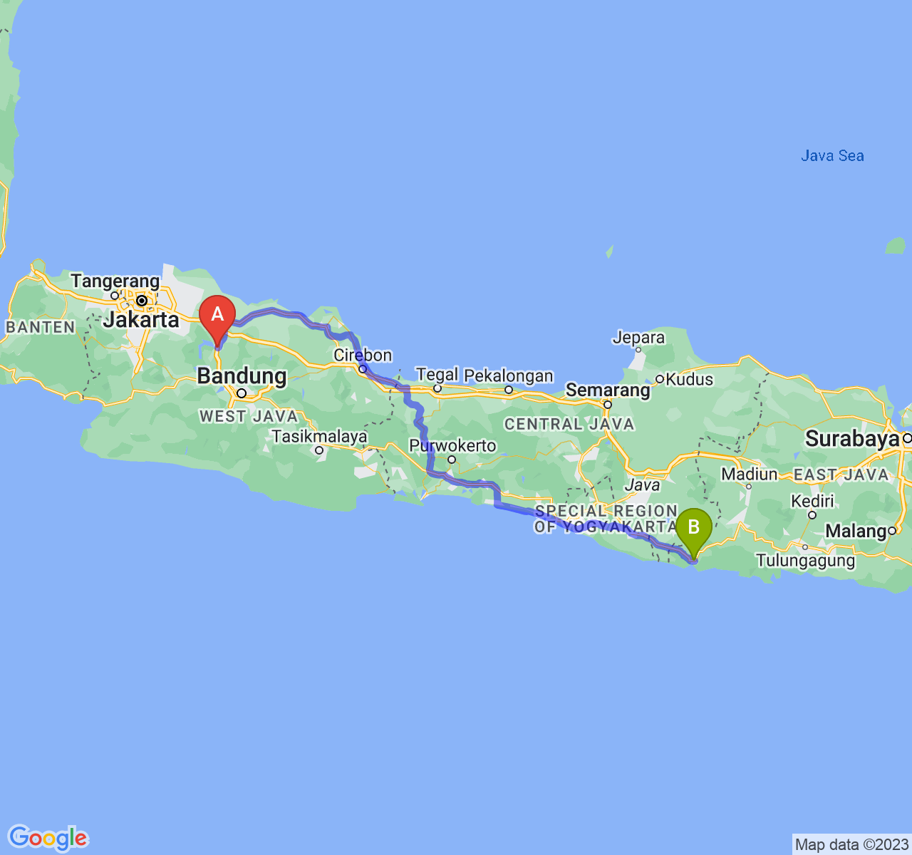 perjalanan dengan rute Kab. Purwakarta-Kab. Pacitan