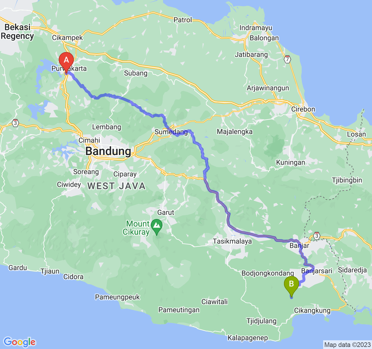 perjalanan dengan rute Kab. Purwakarta-Kab. Pangandaran