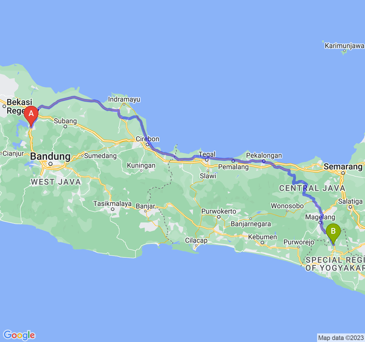 perjalanan dengan rute Kab. Purwakarta-Kab. Sleman