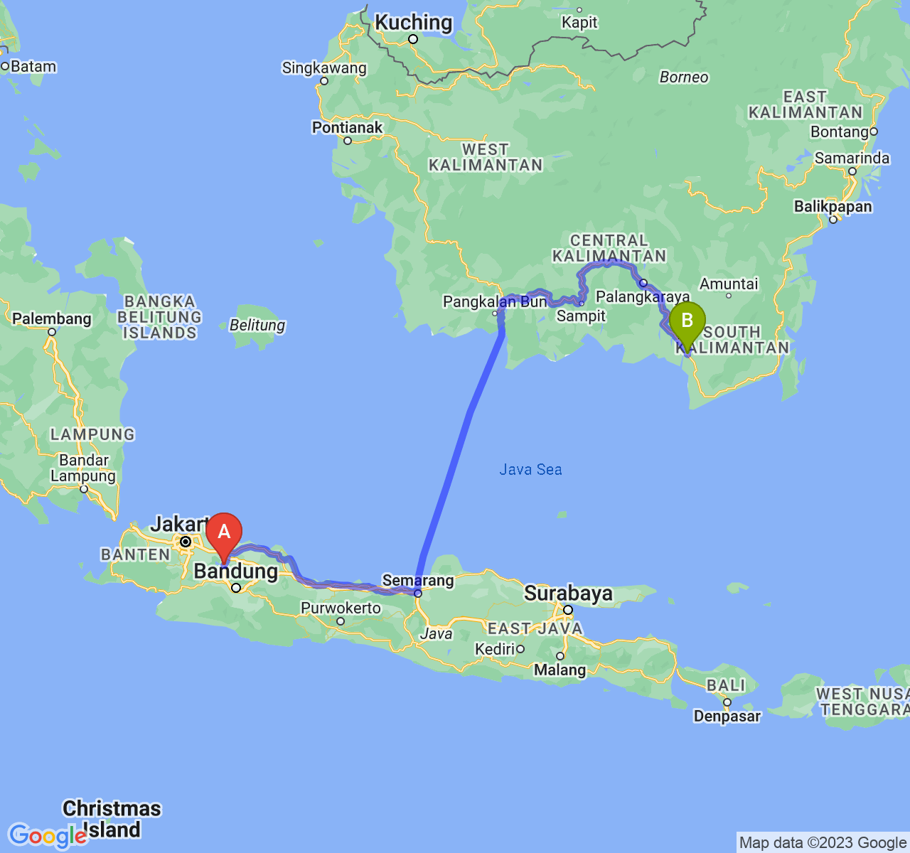 perjalanan dengan rute Kab. Purwakarta-Kota Banjarmasin