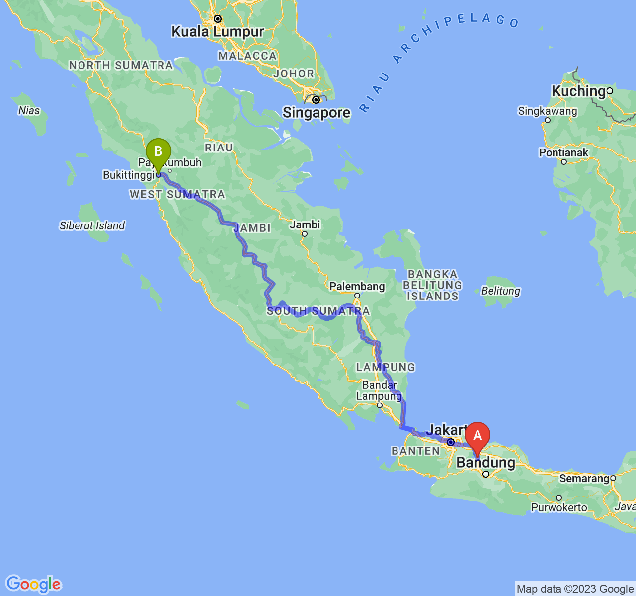 perjalanan dengan rute Kab. Purwakarta-Kota Bukittinggi