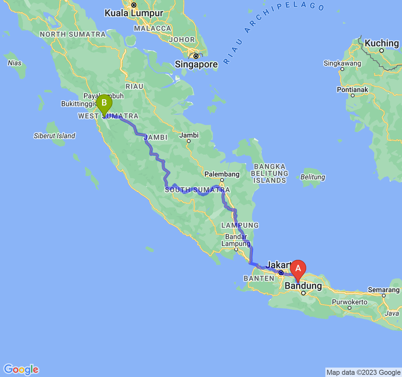 perjalanan dengan rute Kab. Purwakarta-Kota Solok