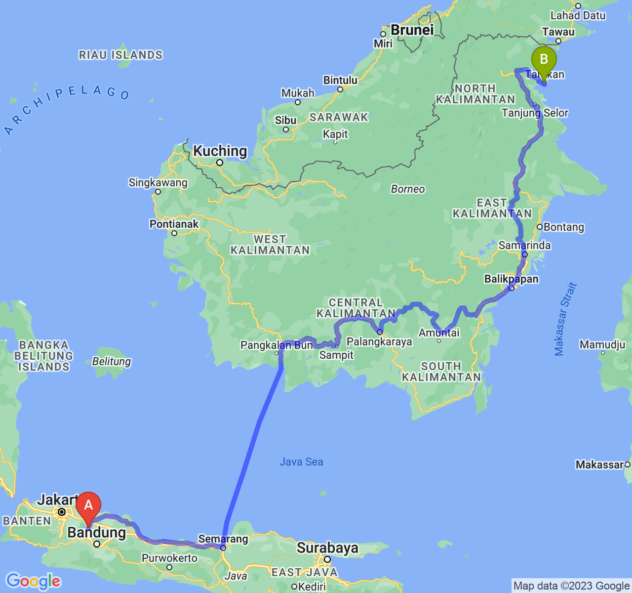 perjalanan dengan rute Kab. Purwakarta-Kota Tarakan