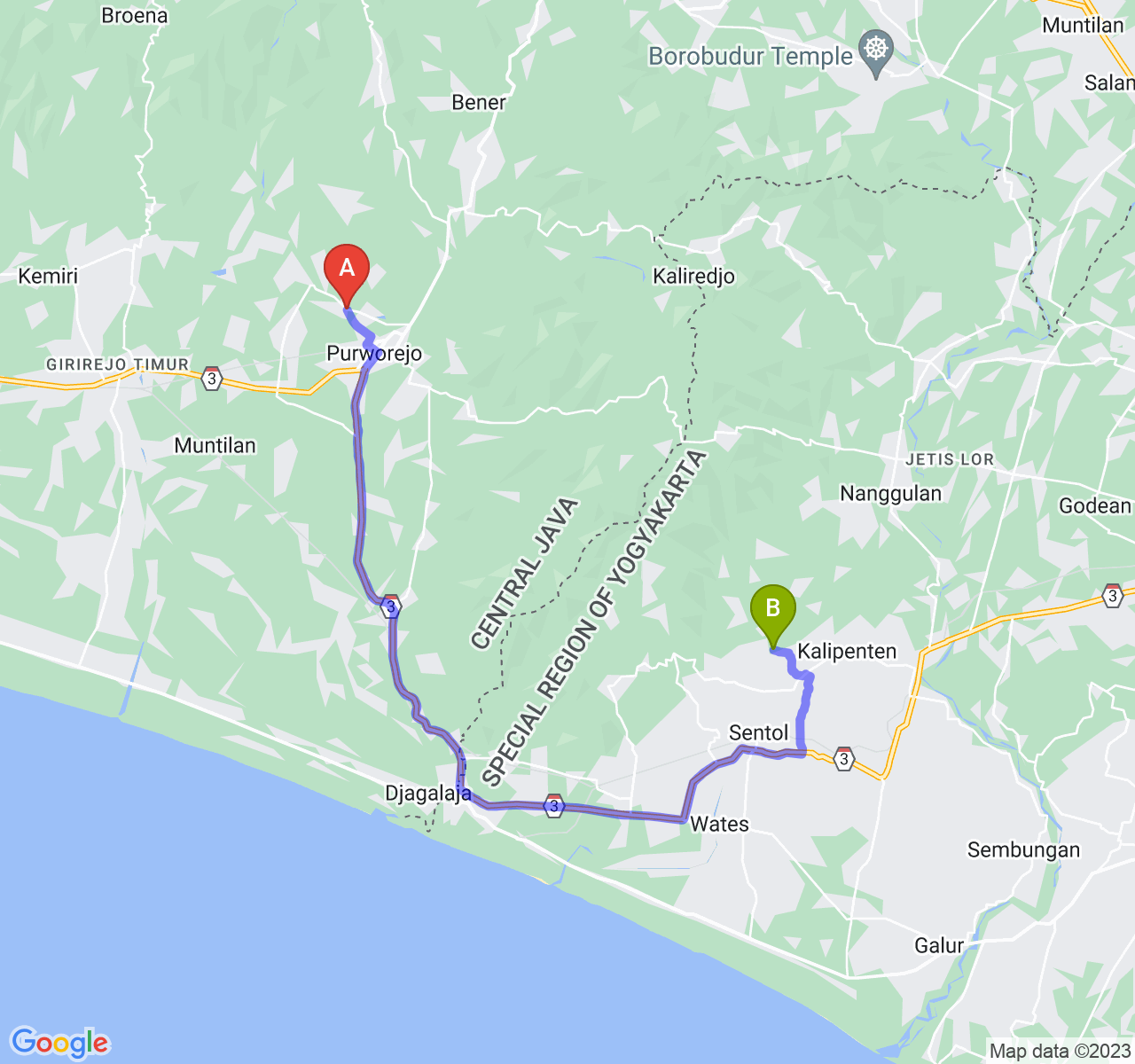 perjalanan dengan rute Kab. Purworejo-Kab. Kulon Progo