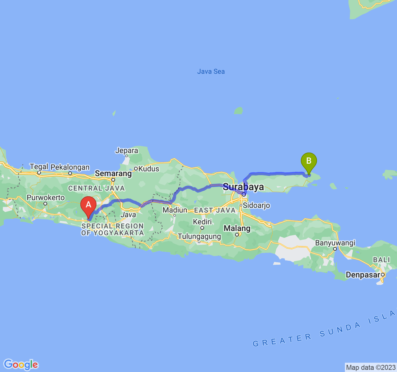 perjalanan dengan rute Kab. Purworejo-Kab. Sumenep