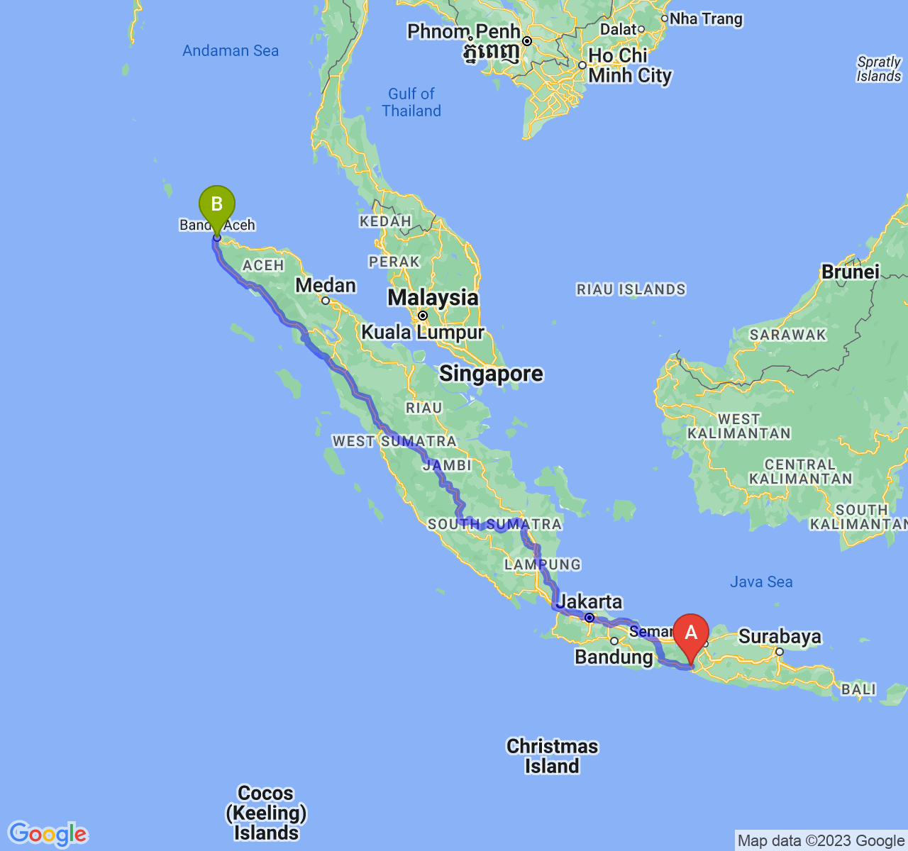 perjalanan dengan rute Kab. Purworejo-Kota Banda Aceh