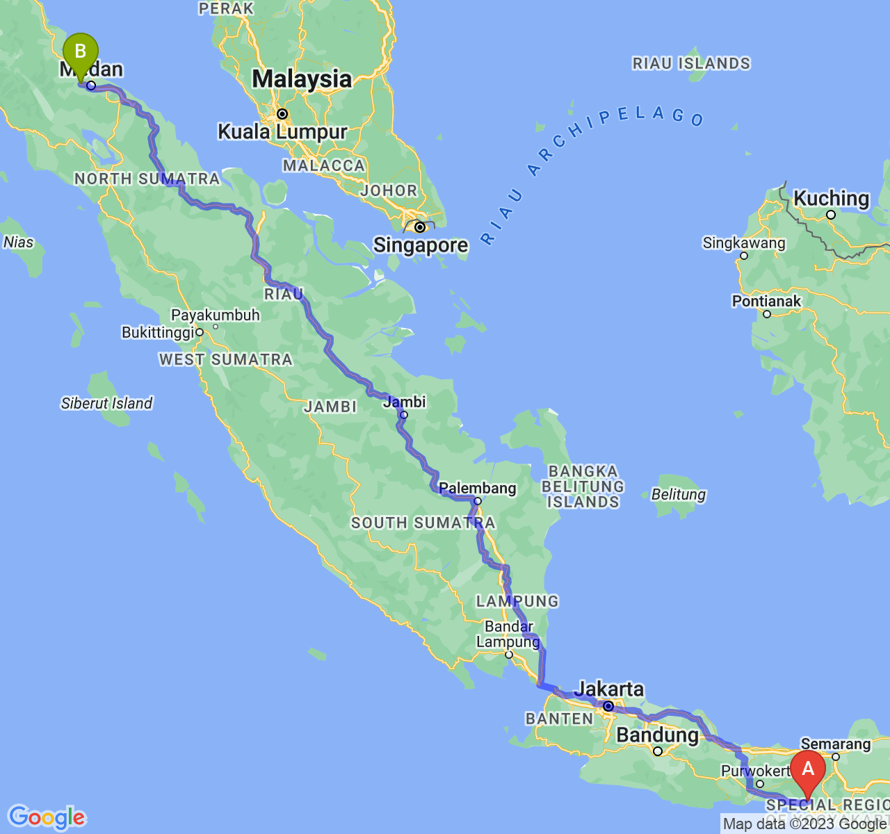 perjalanan dengan rute Kab. Purworejo-Kota Binjai