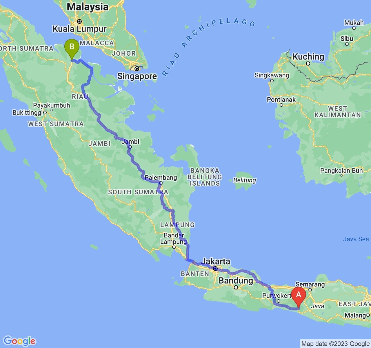 perjalanan dengan rute Kab. Purworejo-Kota Dumai