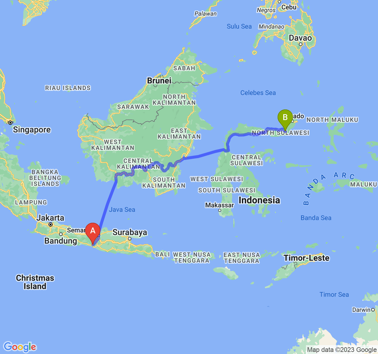 perjalanan dengan rute Kab. Purworejo-Kota Kotamobagu