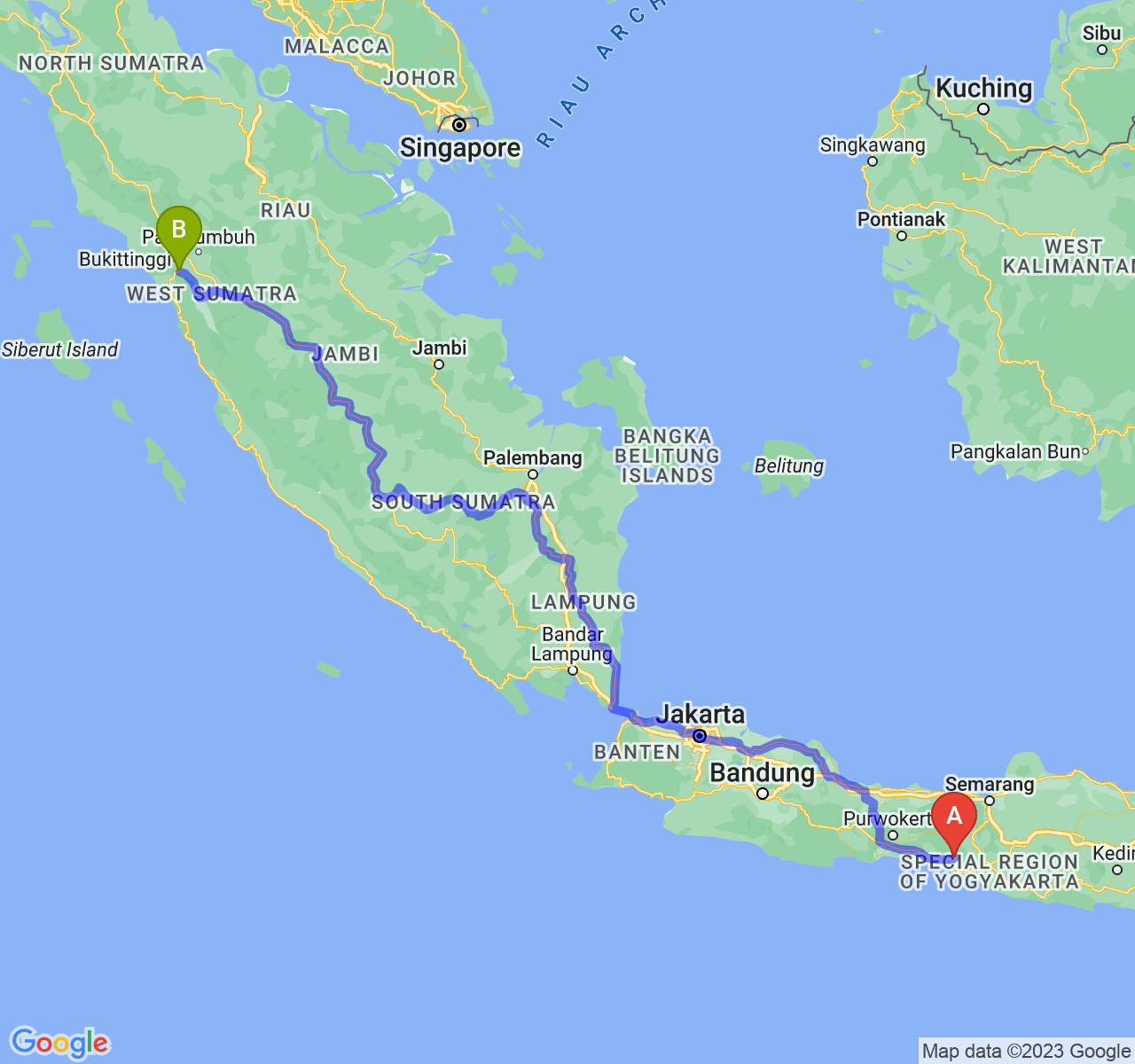 perjalanan dengan rute Kab. Purworejo-Kota Padang Panjang