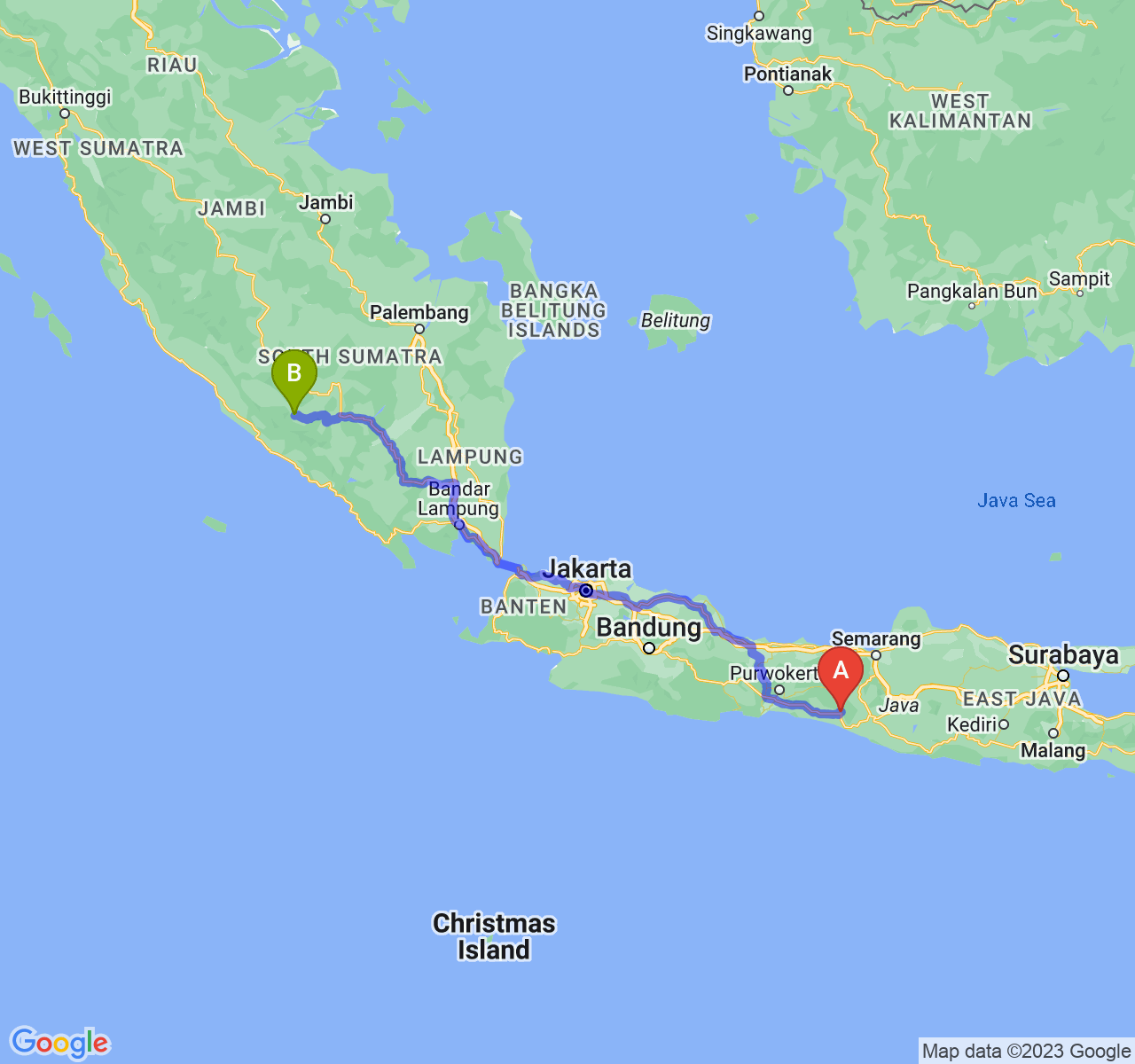 perjalanan dengan rute Kab. Purworejo-Kota Pagar Alam