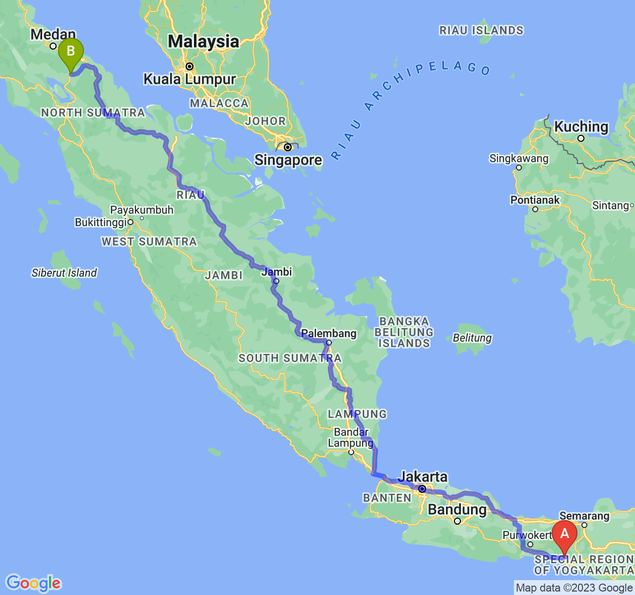 perjalanan dengan rute Kab. Purworejo-Kota Pematangsiantar