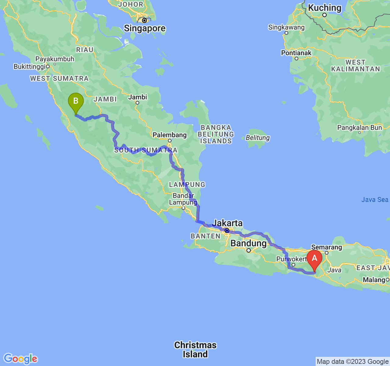 perjalanan dengan rute Kab. Purworejo-Kota Sungai Penuh