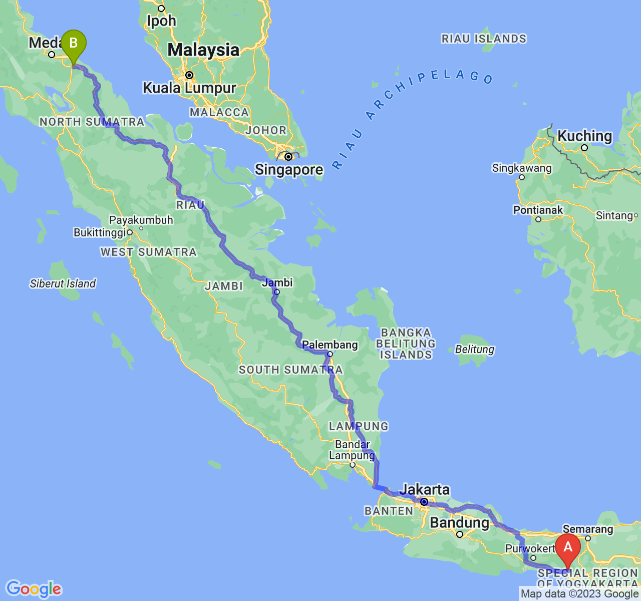 perjalanan dengan rute Kab. Purworejo-Kota Tebing Tinggi