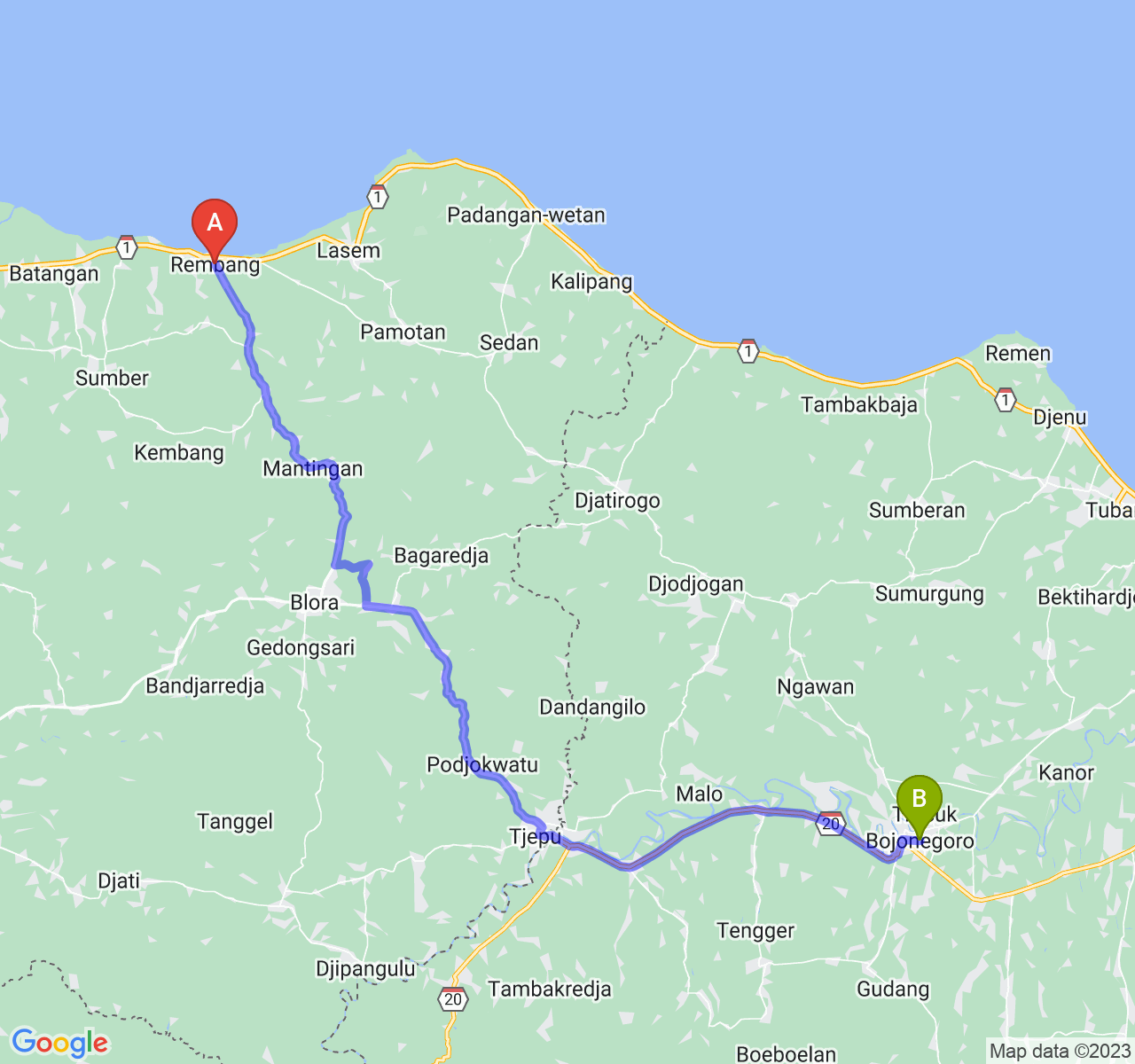 perjalanan dengan rute Kab. Rembang-Kab. Bojonegoro