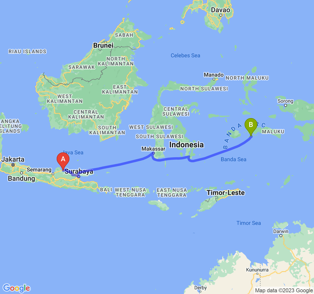 perjalanan dengan rute Kab. Rembang-Kota Ambon