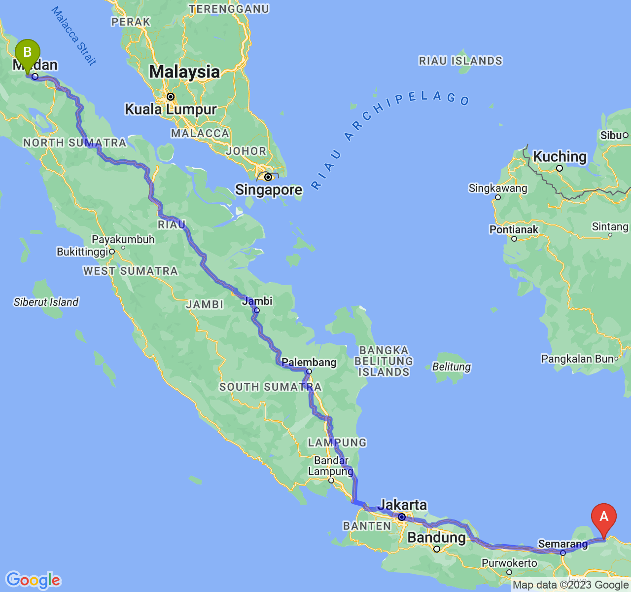 perjalanan dengan rute Kab. Rembang-Kota Binjai