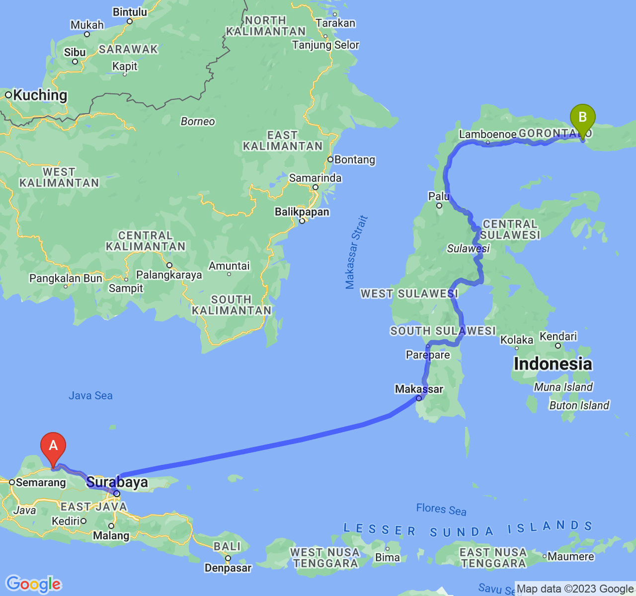 perjalanan dengan rute Kab. Rembang-Kota Gorontalo