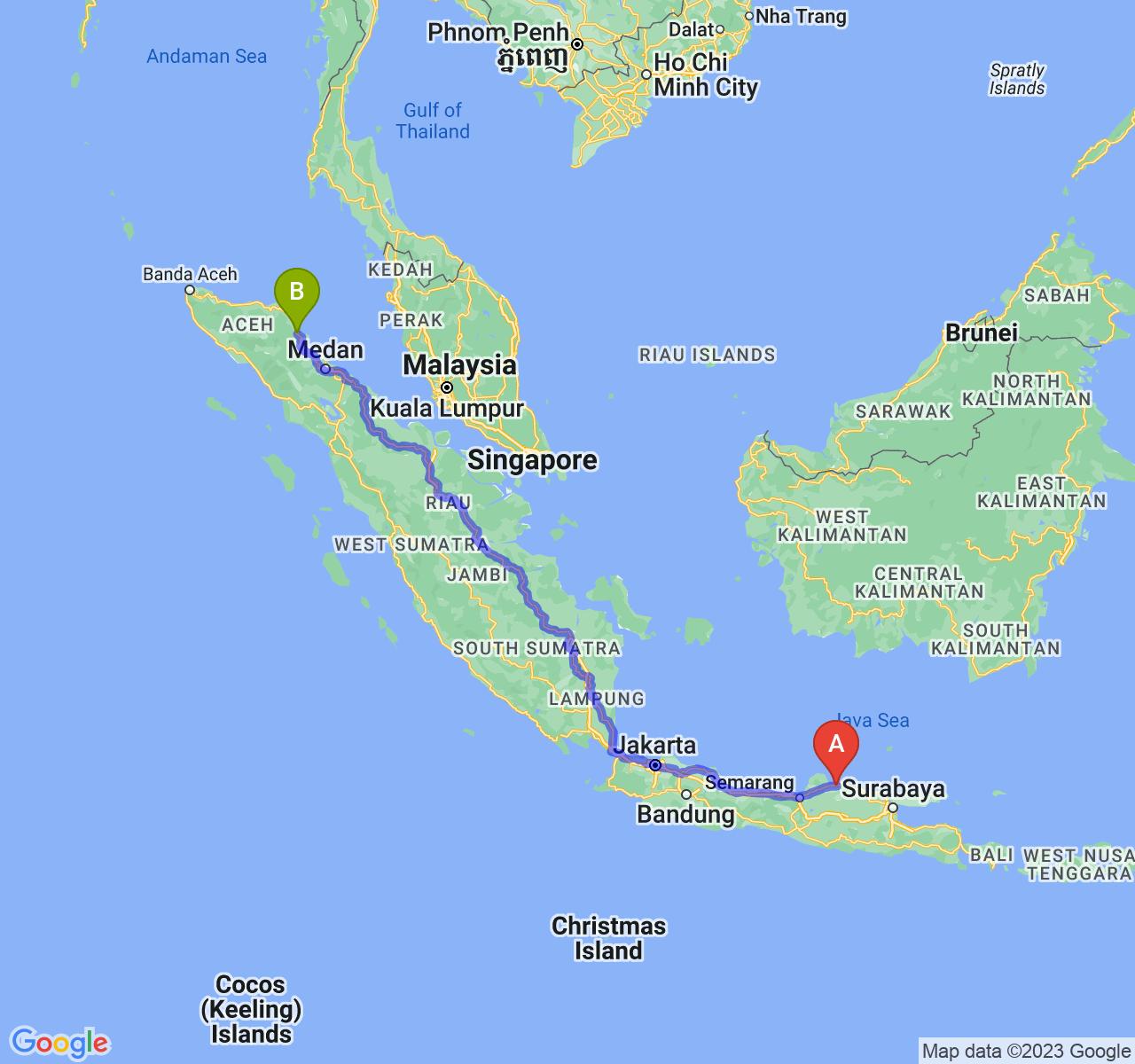 perjalanan dengan rute Kab. Rembang-Kota Langsa