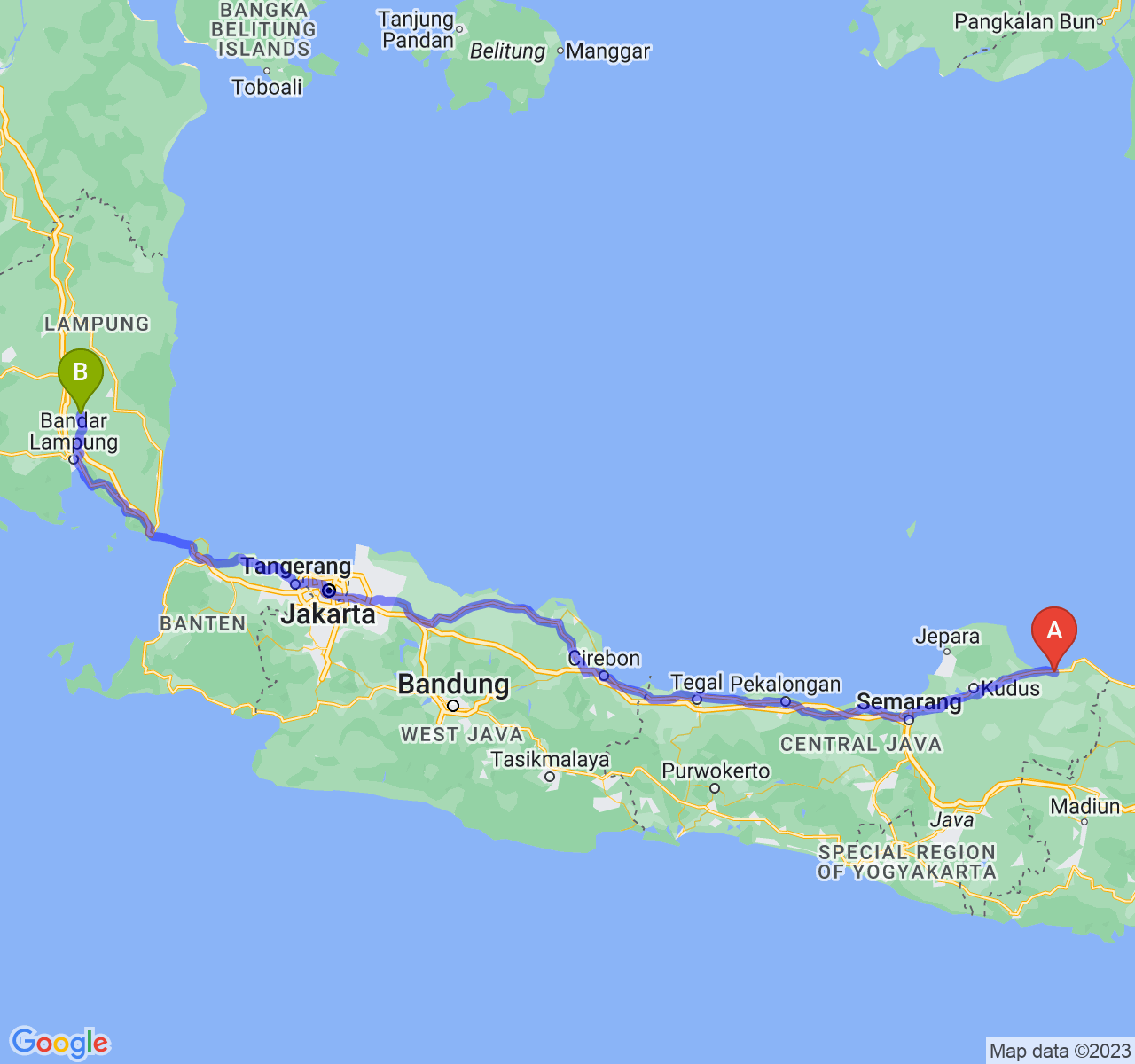 perjalanan dengan rute Kab. Rembang-Kota Metro