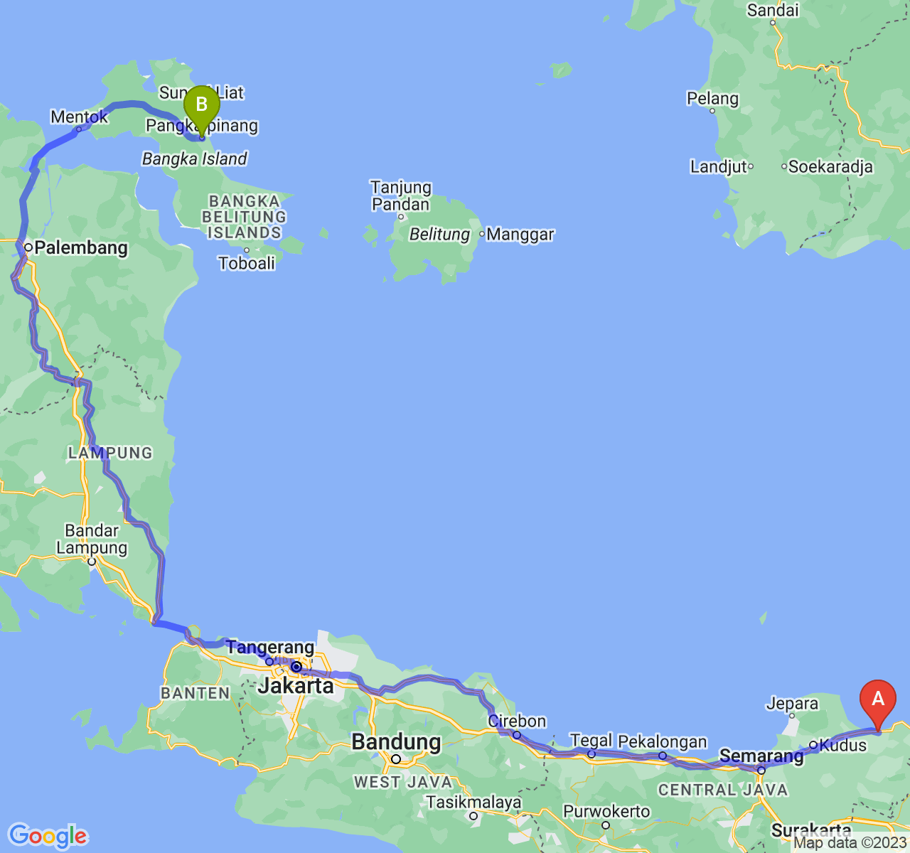 perjalanan dengan rute Kab. Rembang-Kota Pangkalpinang