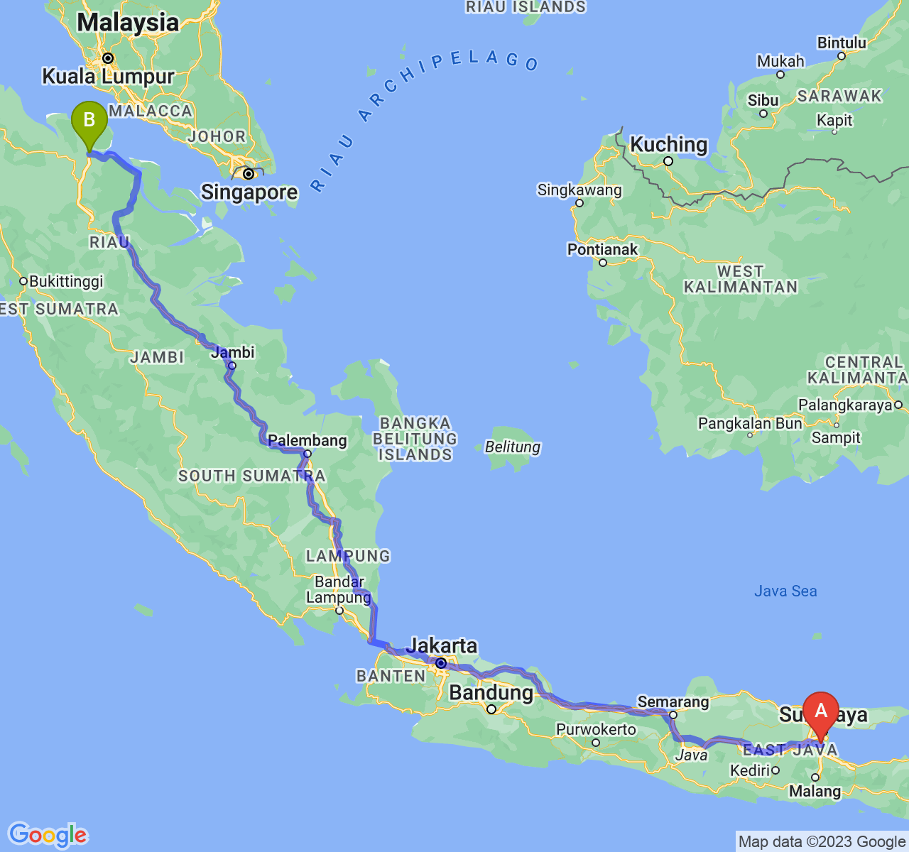 perjalanan dengan rute Kab. Sidoarjo-Kota Dumai