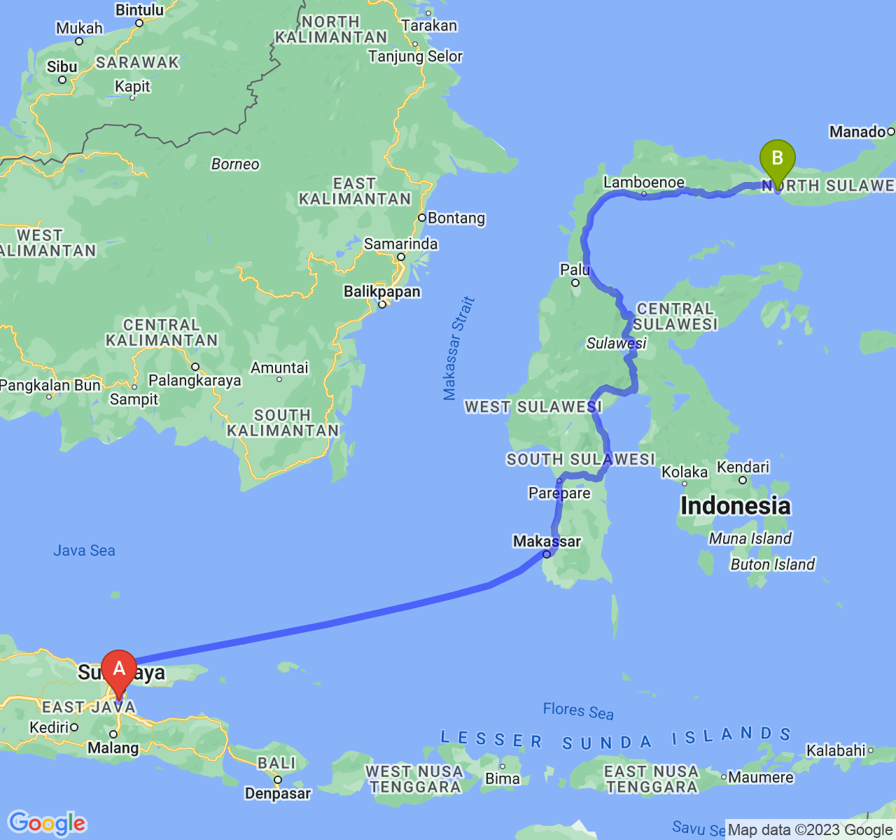 perjalanan dengan rute Kab. Sidoarjo-Kota Gorontalo