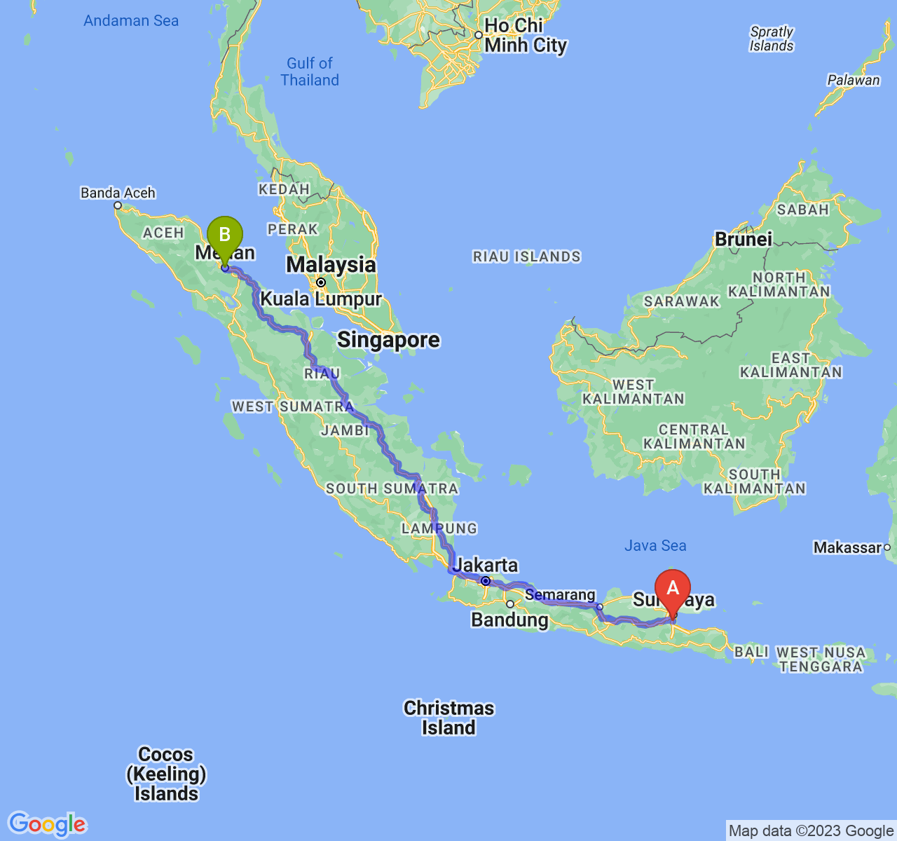 perjalanan dengan rute Kab. Sidoarjo-Kota Medan