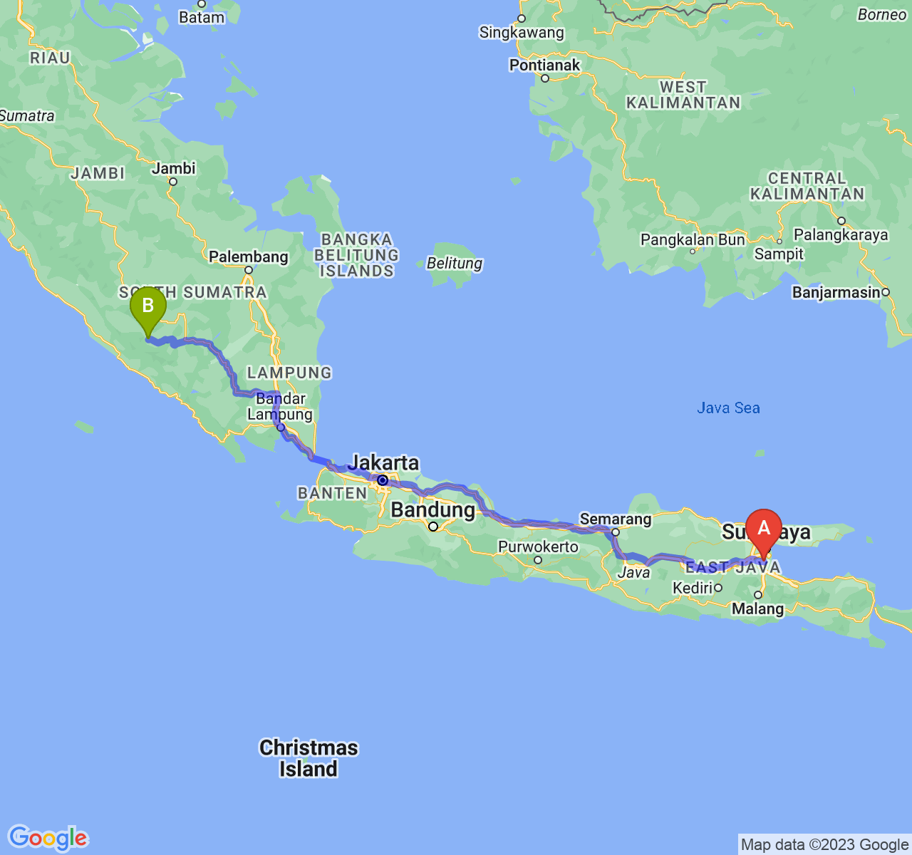 perjalanan dengan rute Kab. Sidoarjo-Kota Pagar Alam