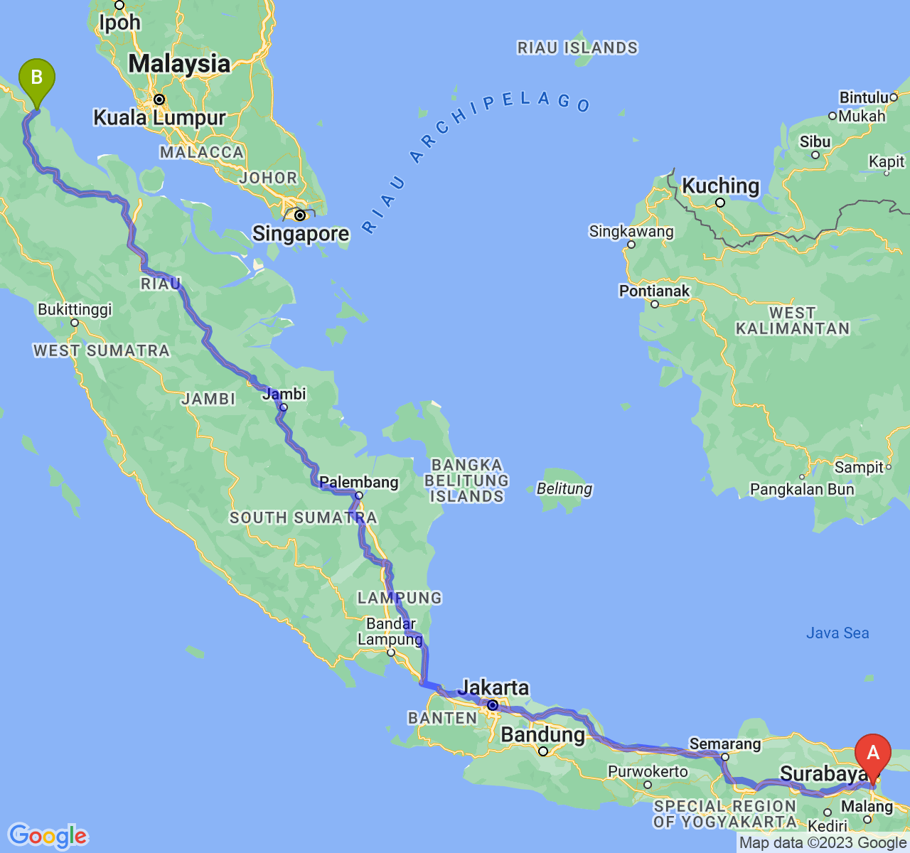 perjalanan dengan rute Kab. Sidoarjo-Kota Tanjung Balai