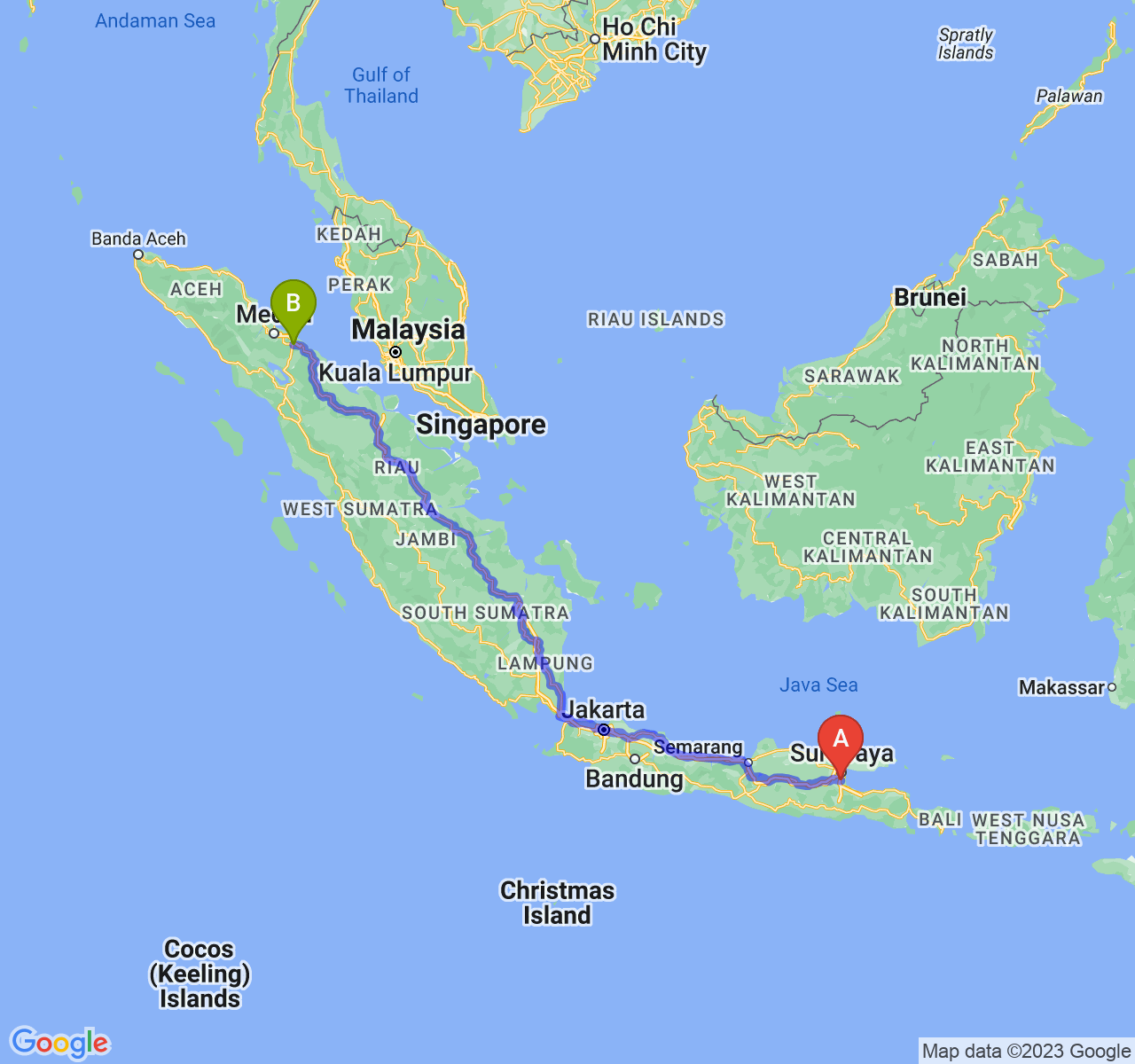 perjalanan dengan rute Kab. Sidoarjo-Kota Tebing Tinggi