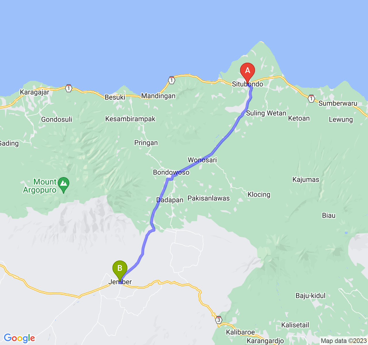 perjalanan dengan rute Kab. Situbondo-Kab. Jember