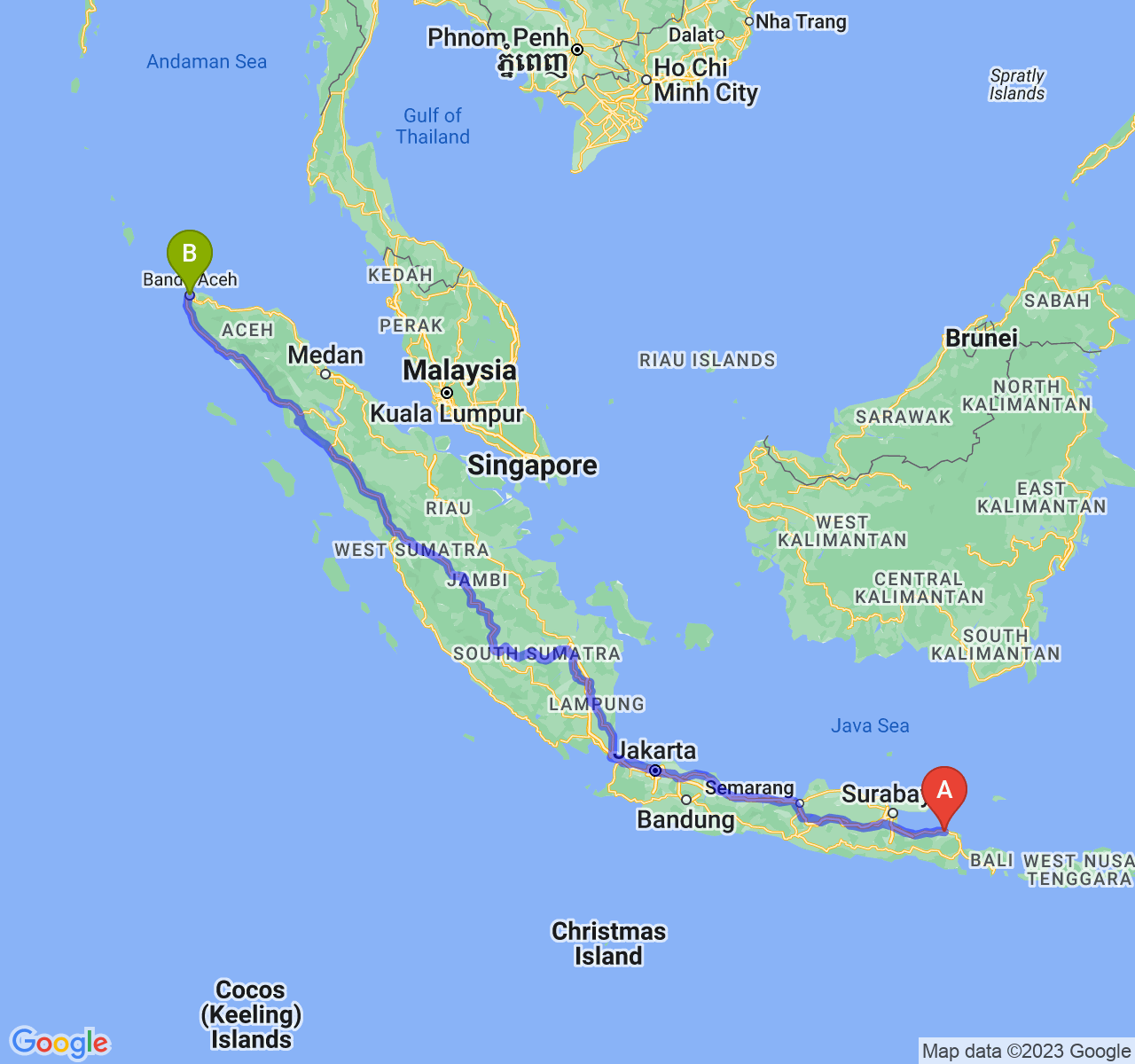 perjalanan dengan rute Kab. Situbondo-Kota Banda Aceh