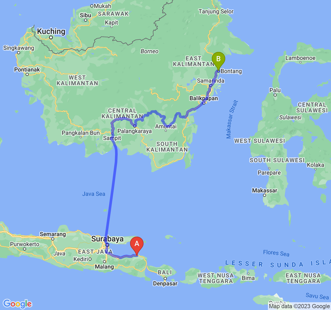 perjalanan dengan rute Kab. Situbondo-Kota Bontang