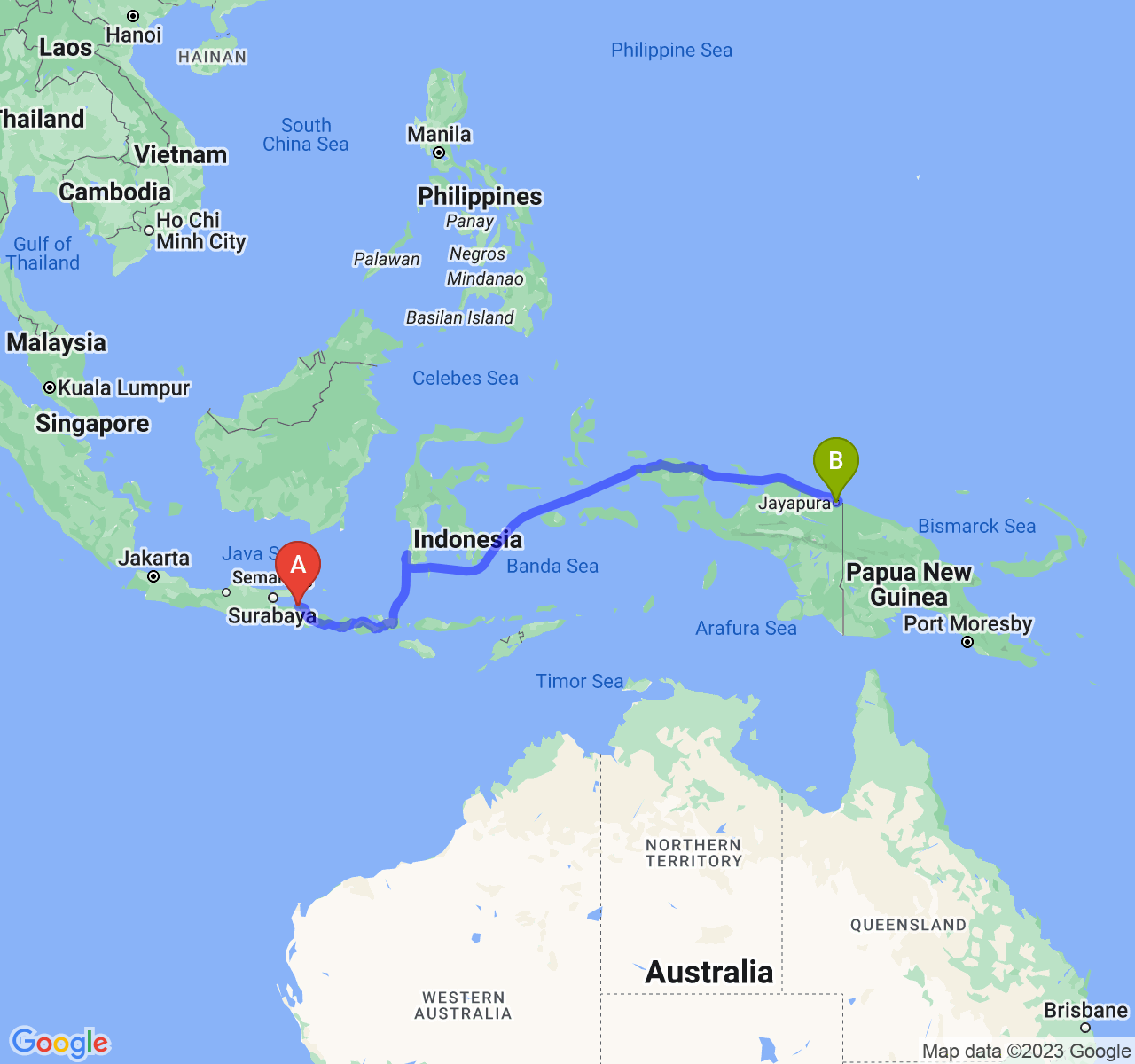 perjalanan dengan rute Kab. Situbondo-Kota Jayapura