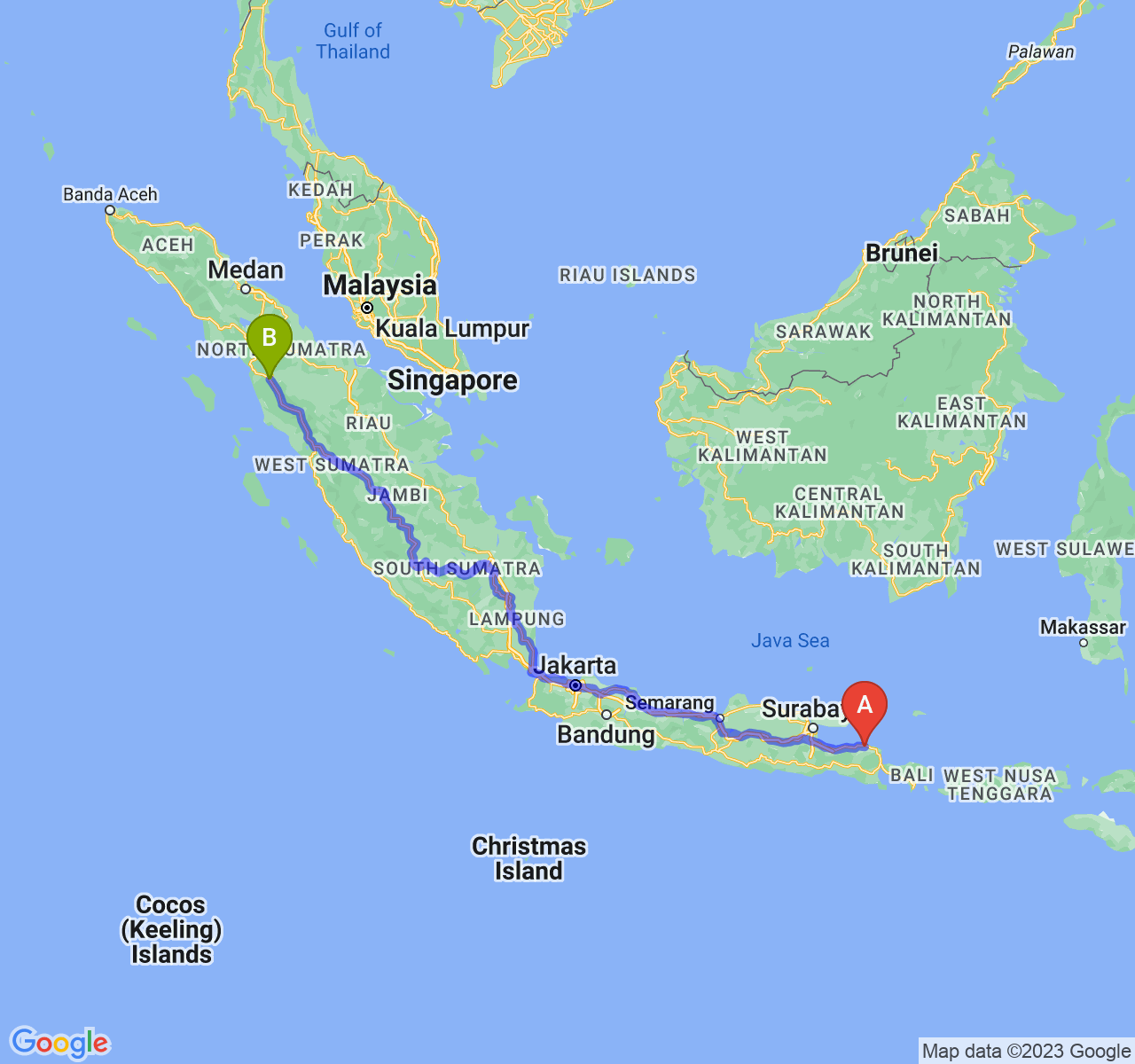 perjalanan dengan rute Kab. Situbondo-Kota Padang Sidimpuan