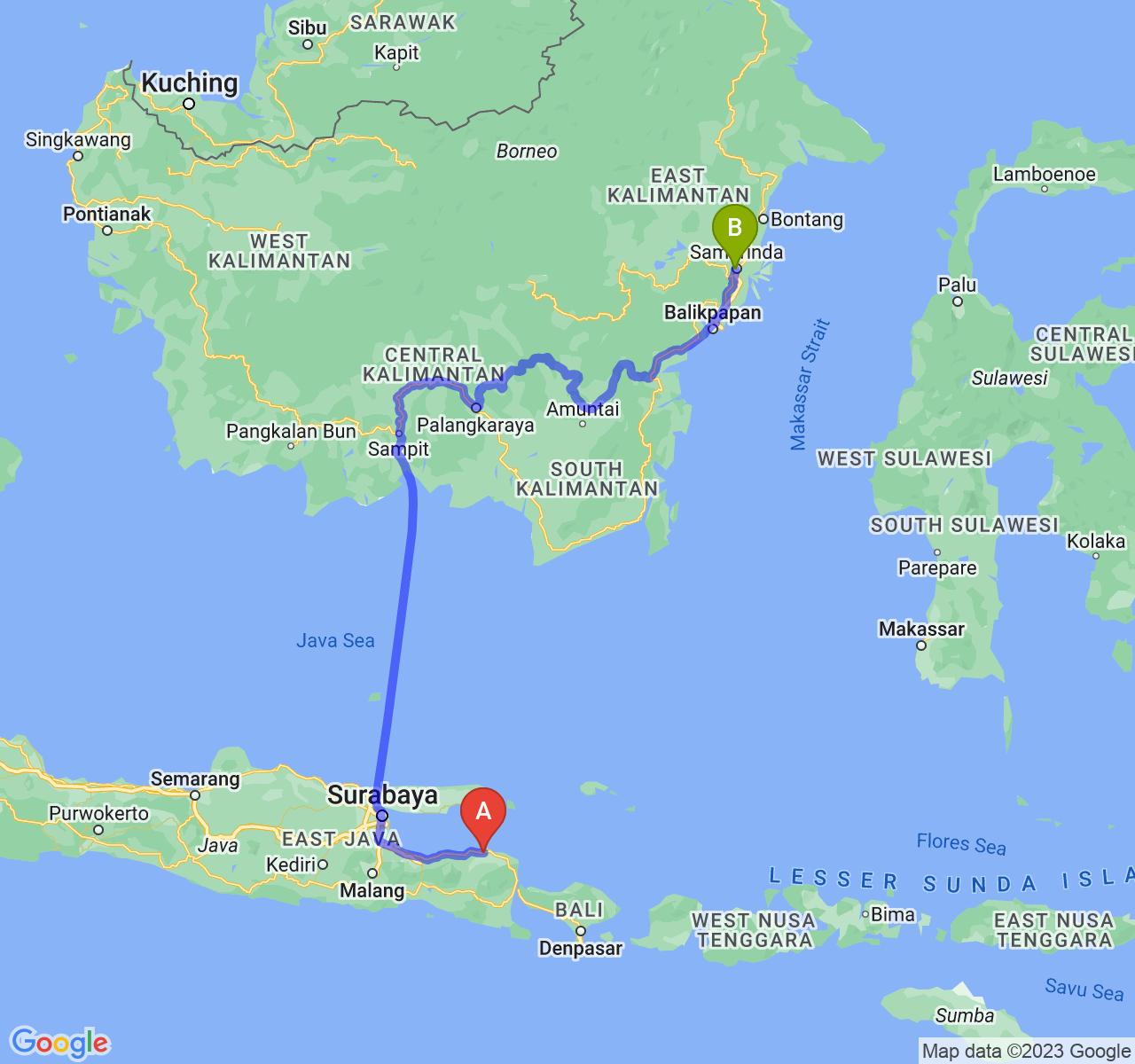 perjalanan dengan rute Kab. Situbondo-Kota Samarinda