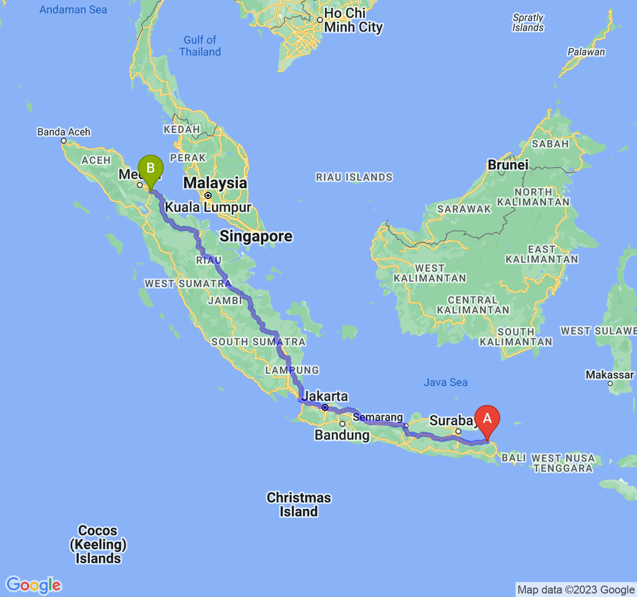 perjalanan dengan rute Kab. Situbondo-Kota Tebing Tinggi