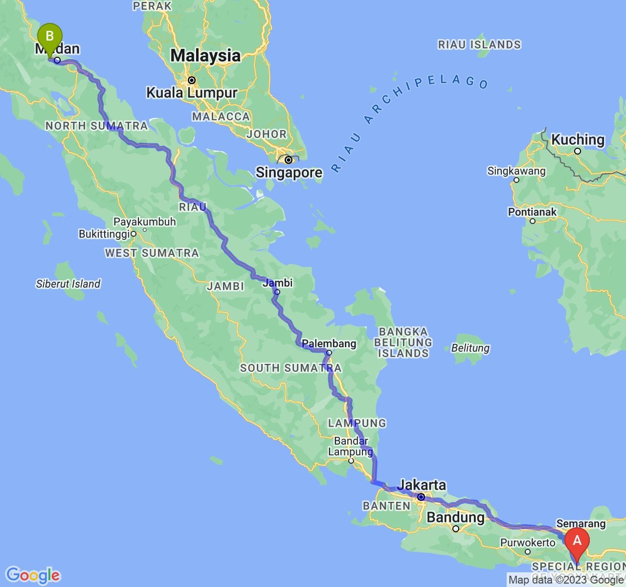 perjalanan dengan rute Kab. Sleman-Kota Binjai