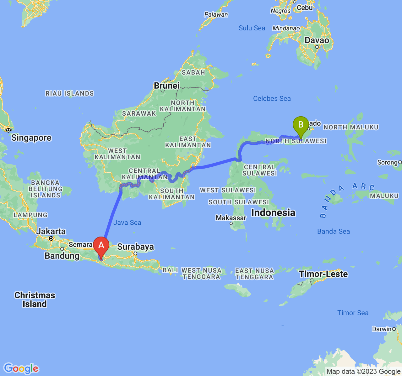 perjalanan dengan rute Kab. Sleman-Kota Kotamobagu